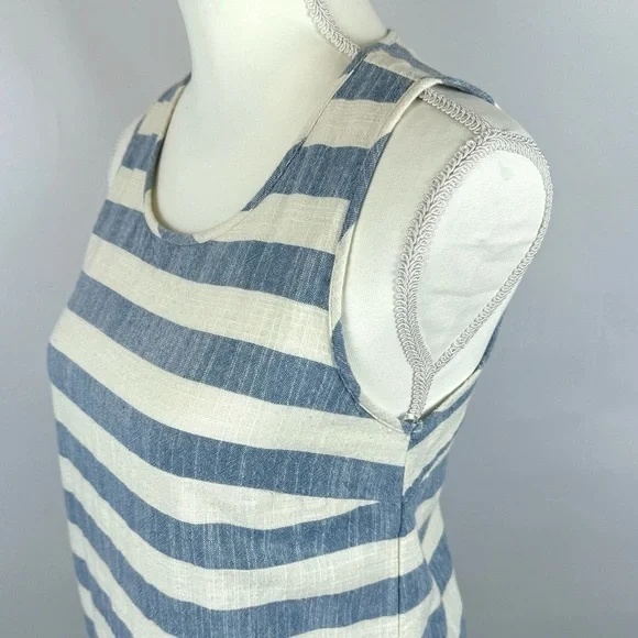 Monteau Sundress Shift Dress Sleeveless Cotton Blue Cream Stripes Small Coastal - Picture 5 of 11